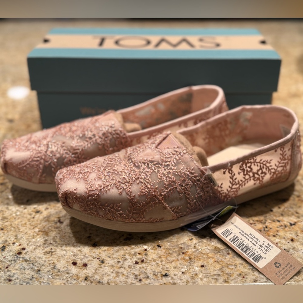 TOMS Women's Pink Embroidered Classic Slip-On